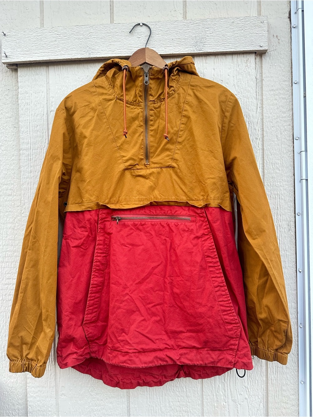 Dravus Colorblock Hooded Anorak Jacket 1/4 zip Mustard Yellow khaki Sweater